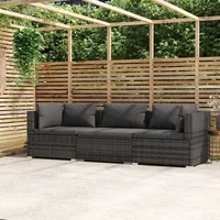 Homgoday 3-Sitzer-Sofa mit Kissen, Polyrattan, Rattan, Sofa, Garten, Außenbereich, Terrasse, 2 x Ecke + Mittelteil, Grau und Anthrazit