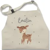 Kinderschürze Schürze Kinder Jungen Mädchen - Süßes Reh mit Namen personalisiert I - 7-14 Jahre - Natur Weiß - süße für rehkitz name kinderkochschürzen küchen kind tier waldtiere - 7-13 Jahre