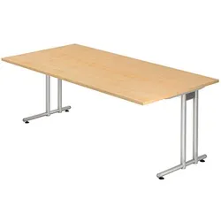 HAMMERBACHER Prokura Schreibtisch ahorn rechteckig, C-Fuß-Gestell silber 200,0 x 100,0 cm