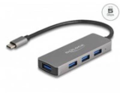 Delock 4 Port USB 3.2 Gen 1 Hub mit Type-C Anschluss Typ-A Buchsen seitlich