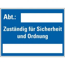 Schild I Hinweisschild Abt.: Zuständig für..., zum Selbstbeschriften, Kunststoff, 400x300mm