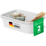 Novaliv 2 Stück Eleganter Aufbewahrungskorb in Rattan-Optik | Weiß Kunststoff 1L ? Perfekt für Bad & Kleidungsaufbewahrung. Aufbewahrungsbox Badezimmer Körbchen Bad Organizer Korb Ordnungsbox
