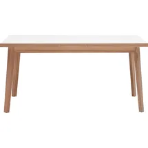 Hammel Furniture Esstisch HAMMEL FURNITURE "Basic Single, schnell innenliegende Einlegeplatten ausziehbar", weiß (weiß, naturfarben, naturfarben, weiß), B:120cm H:76cm T:80cm, Tischplatte: Weißes Melamin mit weiß pigmentierter Eichenkante (Mattlack), Gestell: Eiche massiv