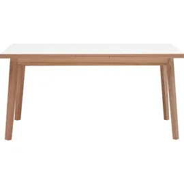 Hammel Furniture Esstisch HAMMEL FURNITURE "Basic Single, schnell innenliegende Einlegeplatten ausziehbar", weiß (weiß, naturfarben, naturfarben, weiß), B:120cm H:76cm T:80cm, Tischplatte: Weißes Melamin mit weiß pigmentierter Eichenkante (Mattlack), Gestell: Eiche massiv