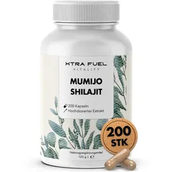 Shilajit Kapseln von XTRA FUEL | 200 Kapseln für 1.000mg Himalaya Extrakt pro Tag - Mumijo Shilajit Kapseln in Apothekenqualität mit verifizierten Erfahrungen - in Deutschland geprüft - 200 Stk 200 St