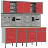 vidaXL Werkbank Werkstattschrank Set 10-teilig Rot Stahl 200 x 55 x 200 cm, (10-tlg)