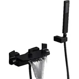 Wandmontierte Wasserfall-armatur Mit Warm- Und Kaltwasser-duschkopf (schwarz)