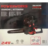 Powerworks Dual Voltage Akku-Kettensäge P24CS25, + Akku 2Ah 24V + Ladestation