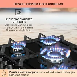 Klarstein Gaskocher 5-Flammig, 10,4kW Einbau-Gaskocher für Innenbereich, Edelstahl-Gaskocher für Wohnmobil, 5-Flammiger Gaskocher, Moderner Einba... - Schwarz