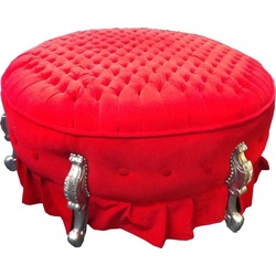 Riesiger Barock Rundhocker Hocker Rot / Silber
