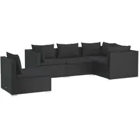 vidaXL 5-tlg. Garten-Lounge-Set mit Kissen Poly Rattan Schwarz