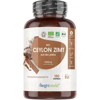 BIO Ceylon Zimt Kapseln - 1000mg reines Bio Ceylon Zimt Pulver pro Tagesdosis - 180 Kapseln für 3 Monate - 100% natürlicher Zimt aus Sri Lanka - Laborgeprüft, Vegan & Glutenfrei Cinnamon - WeightWorld