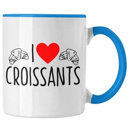 Trendation Tasse Tasse „I Love Croissants“ Lustiges Geschenk für Croissant-Liebhaber Fr blau