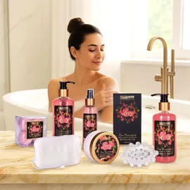 Brubaker Beautyset Love mit Passionsfrucht - Bade- und Duschset - 12 tlg. Geschenkset in Deko Wanne