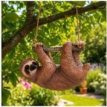 of Deko Figuren lustiges Faultier zum Aufhängen - 17 cm groß - Gartenfiguren hängend für draußen (Hängend am Seil)