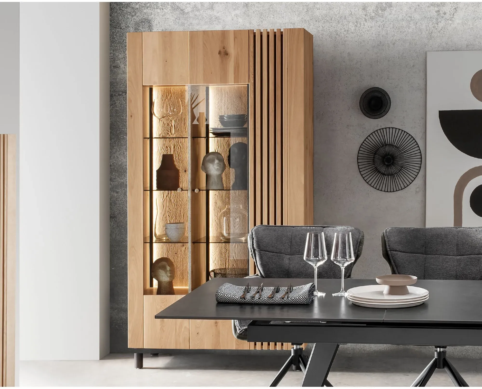 Massivholz »Ascona« Doppelvitrine III 106x200x45 cm / Rückwand sandgestrahlt / ohne Beleuchtung