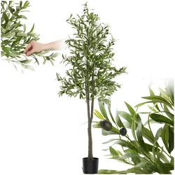 tectake® Künstlicher Olivenbaum, verschiedene Größen, mit viel Volumen, stabiler Kunststoff-Blumentopf