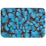 A.Monamour rutschfest Saugfähig Waschbar Badematte Hintergrund Mit Vielen Tropischen Blauen Schmetterlingen 3D Weich Flanell Badezimmerteppich Badteppich Badvorleger Badewanne Dusche Duschvorleger