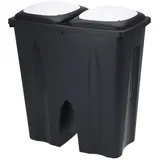 Spetebo Duo Mülleimer 50 Liter schwarz mit Push Deckel in weiß - 2x 25 L - Kunststoff Doppel Abfalleimer recycelbar mit Klappverschluss