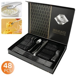 7Magic Besteck-Set 48 teiliges Essbesteck Set für 12 Personen, Geschenkbox Set für Hause, Bankett, Hochzeit silberfarben