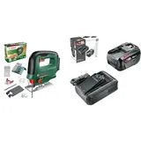 Bosch Akku Stichsäge UniversalSaw 18V-100 (ohne Akku, 15 tlg. Stichsägeblatt-Set) – Amazon Edition + Bosch Akku und Schnellladegerät Starter Set 18V (1x 4,0Ah Li-Ionen-Akku; 1x Schnellladegerät)