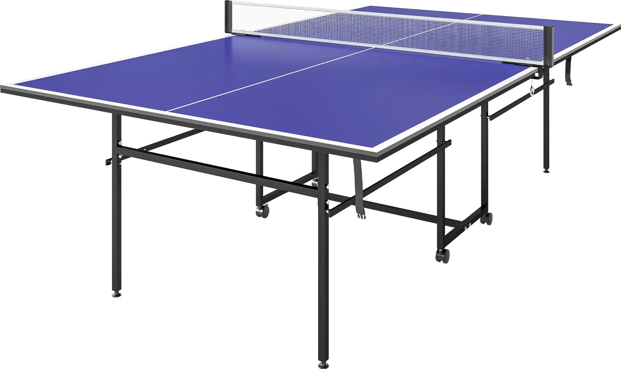 SPORTNOW Tischtennistisch, Tischtennisplatte in Viertel Klappbar mit Rollen, Tischtennisspiel-Set mit 2 Tischtennisschlägern, 3 Bällen, Outdoor Indoor Stahl, Blau, 274 x 152,5 x 75,5 cm   Aosom