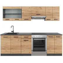 Vicco Küchenzeile Raul 240 cm Eiche/Anthrazit AP Schwarz gemustert