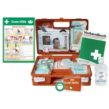 WM-Teamsport Erste-Hilfe-Koffer Erste-Hilfe-Koffer safeAID – DIN 13157 + Hand-Hygiene-Gel + Aushang orange