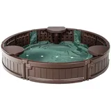 Goplus 120 cm Runder Sandbox, HDPE-Sandkasten mit 3 Abnehmbaren Sitzen für Kinder, Wetterbestaendige Sandkiste mit Oxford-Unterlage & Abdeckung für