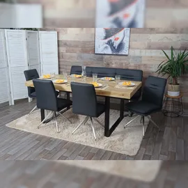 Mendler Esszimmer-Set HWC-H70, Sitzgruppe Esszimmergruppe Esszimmergarnitur, Stoff/Textil Edelstahl gebürstet ~ dunkelgrau 180cm