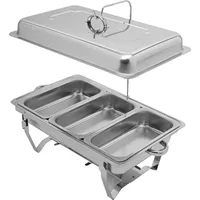 9L Edelstahl Speisewärmer mit 3 Fächern Rechteckig Chafing Dish Essen Wärmebehälter (silber) für Buffet Party Haushalt