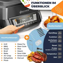 Kesser KESSER® Multikocher Küchengerät mit 16 Programme - Grillen, Backen, Dampfgaren Vorheiz- & Warmhaltefunktion, Schnellkochkopf, Heißluftfritteuse, Reiskocher, Slow Cooker, Joghurtbereiter