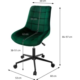 ML-Design Bürostuhl, Grün, Sitzfläche aus Samt, Metallgestell, Polsterstuhl mit Rückenlehne, höhenverstellbar, 360° Drehstuhl mit 5 Rollen,
