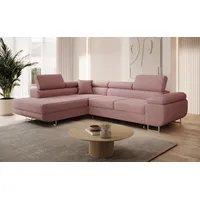 Goldstoff Ecksofa "ASTON" L-Form mit Schlaffunktion und Bettkasten Couch modern, Design Sofa Ecke mit Bettfunktion und Stauraum moderne Polstercouch 1 Teile, Moderne Wohnlandschaft Ecksofa mit Relaxfunktion und Schlaffunktion rosa