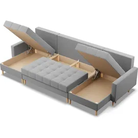 mebligo Ecksofa mit schlaffunktion und bettkasten, Sofa U-Form ELMA, Bonell, Grau - Grau