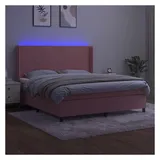 vidaXL Boxspringbett mit Matratze & LED Rosa 180x200 cm Samt