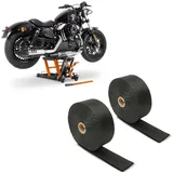 Set: Hebebühne Midlift L passend für Chopper / Custombike bis 680kg or ConStands mit Motorrad Hitzeschutzband Auspuffband sw 15m CB38712