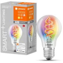 LEDVANCE Smarte LED-Lampe mit Wifi Technologie, Sockel E27, Dimmbar, RGB-Farben & Lichtfarbe änderbar, Classic A form, Klar, steuerbar mit Alexa, Google & App, 1er-Pack
