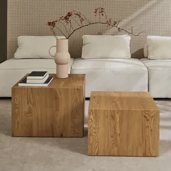 2er-Set quadratische Couchtische mit Eschenholz-Effekt Natur - sweeek