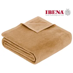 Wohndecke IBENA "Luxus", braun (camelfarben), B:220cm L:240cm, Baumwolle, Kunstfaser, Wohndecken, verschiedene Größen, unifarbenes Design, Kuscheldecke