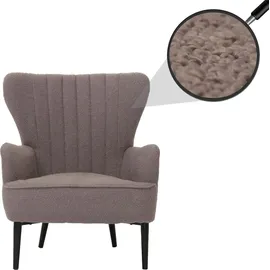 Mendler Lounge-Sessel HWC-K37 Bouclé 75 x 80 x 75 cm hellgrau mit Kissen