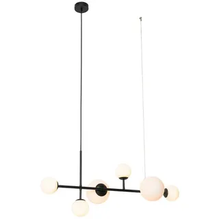 QAZQA - Moderne Hängelampe schwarz mit Milchglas 6 Lichter - Monaco