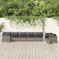Ankonbej 8-tlg. Garten-Lounge-Set mit Kissen Grau Poly Rattan