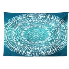 ABAKUHAUS Türkis Ombre Wandteppich, Mandala Medaillon Sternendesign mit Blume in der Mitte Kunst, aus Weiches Mikrofaser Stoff Für Schlafzimmer, 230 x 140 cm,Türkis