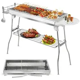 oyajia Holzkohlegrill Edelstahl Holzkohlegrill Räuchergrill, Klappgrill, BBQ Standgrill, Set, Tragbar Camping Grill mit Grillrost, Grillnetze, zwei Carbonnetze