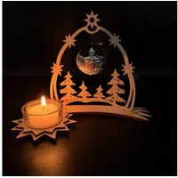 SAICO Original Teelichthalter - Kerzenständer mit Weihnachtskugel - Weihnachtsdeko Erzgebirge (handbemalt, inkl. 2 Teelichter), Kerzenhalter für ein Teelicht