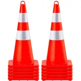 Vevor Sicherheitskegel, 10 Stück 28 Zoll Verkehrskegel, Orangefarbene PVC-Baukegel, 2 Reflektierende Kragen, Verkehrskegel mit Beschwerter Basis und Handring, für Verkehrskontrolle