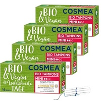 Cosmea Bio Tampons aus 100% Bio Baumwolle, Vorteilspack 4er Pack, sichere Damenhygiene im Einklang mit der Natur (Mini)