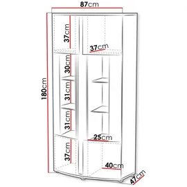 Mirjan24 Vitrine, Schwarz, Holzwerkstoff, Rechteckig, 87x180x47 cm, Wohnzimmer, Wohnwände, Vitrinenschränke