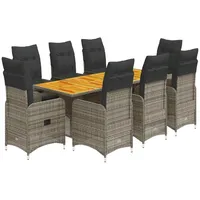 vidaXL 9-tlg Garten-Bistro-Set mit Kissen Grau Poly Rattan Modell 14